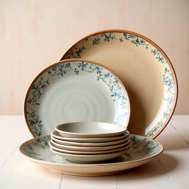 Набор расписных керамических тарелок.